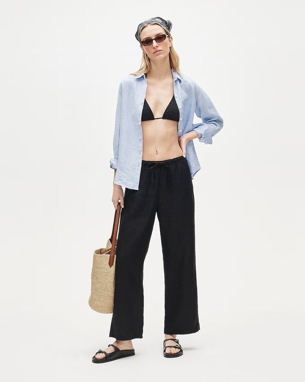 J Crew Soleil Pant Linen Black Pull On Coastal Lagenlook Minimalist Womens Large